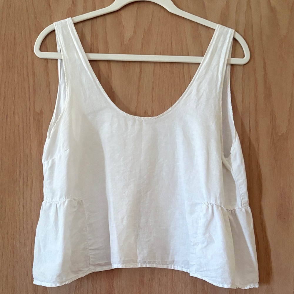 LACAUSA White Sleeveless Linen Bohemian white Tank Top